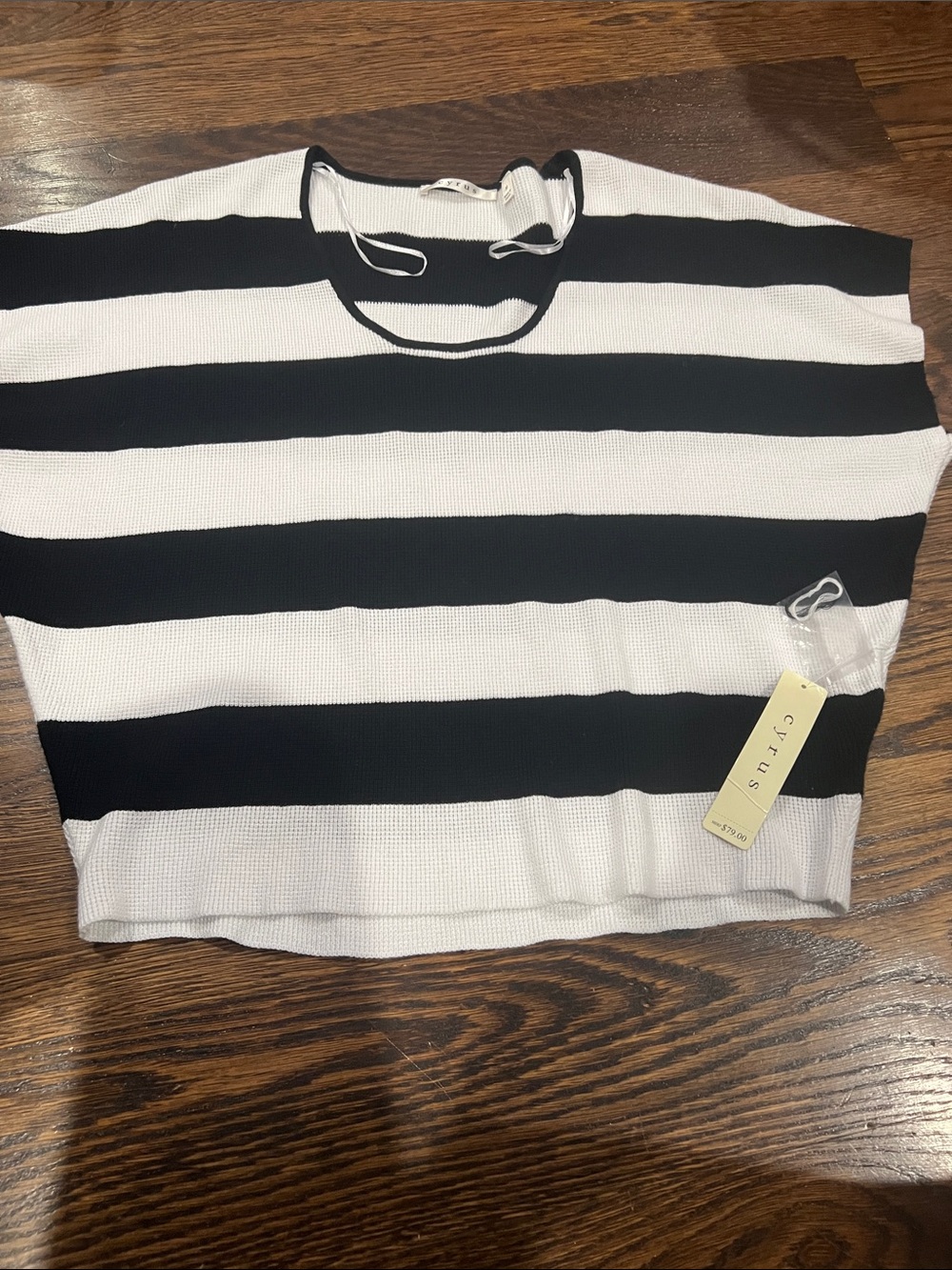 Cyrus Black & White Striped Cropped Knit Top